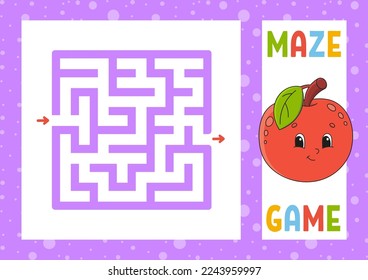 Square maze. Game for kids. Puzzle for children. Happy character. Labyrinth conundrum. Find the right path. Vector illustration.