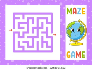 Square maze. Game for kids. Puzzle for children. Happy character. Labyrinth conundrum. Find the right path. Vector illustration.