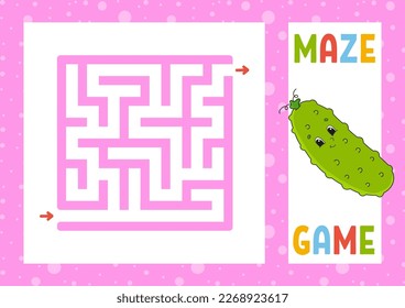 Square maze. Game for kids. Puzzle for children. Happy character. Labyrinth conundrum. Find the right path. Vector illustration.