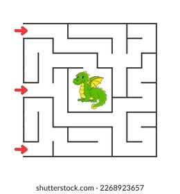 Square maze. Game for kids. Puzzle for children. cartoon character. Labyrinth conundrum. Find the right path. The development of logical and spatial thinking. Vector illustration.