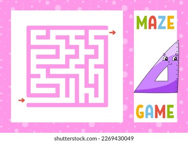 Square maze. Game for kids. Puzzle for children. Happy character. Labyrinth conundrum. Find the right path. Vector illustration.