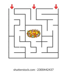 Square maze. Game for kids. Puzzle for children. cartoon character. Labyrinth conundrum. Color vector illustration. Find the right path. The development of logical and spatial thinking.