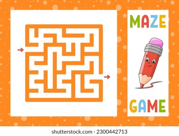 Square maze. Game for kids. Puzzle for children. Happy character. Labyrinth conundrum. Find the right path. Vector illustration.