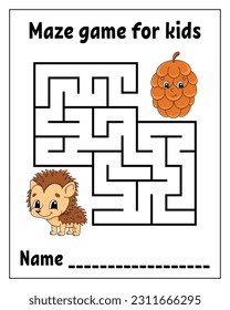 Square maze. Game for kids. Puzzle for children. Labyrinth conundrum. cartoon character. Isolated on white background. Vector illustration.