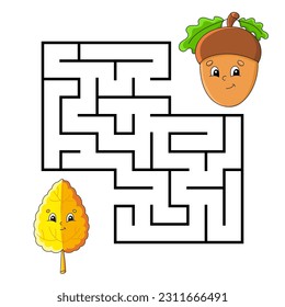 Square maze. Game for kids. Puzzle for children. Labyrinth conundrum. cartoon character. Isolated on white background. Vector illustration.