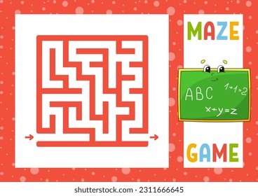 Square maze. Game for kids. Puzzle for children. Happy character. Labyrinth conundrum. Find the right path. Vector illustration.