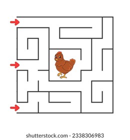 Square maze. Game for kids. Puzzle for children. cartoon character. Labyrinth conundrum. Color vector illustration. Find the right path. The development of logical and spatial thinking.