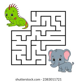 Square maze. Game for kids. Puzzle for children. Labyrinth conundrum. cartoon character. Isolated on white background. Vector illustration.