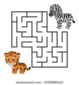 Square maze. Game for kids. Puzzle for children. Labyrinth conundrum. cartoon character. Isolated on white background. Vector illustration.