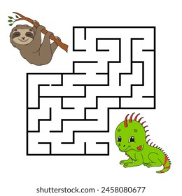 Square maze. Game for kids. Puzzle for children. Labyrinth conundrum. cartoon character. Isolated on white background. Vector illustration.