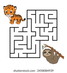 Square maze. Game for kids. Puzzle for children. Labyrinth conundrum. cartoon character. Isolated on white background. Vector illustration.