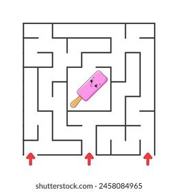 Quadratisches Labyrinth. Spiel für Kinder. Puzzle für Kinder. Zeichentrickfigur. Labyrinth-Rätsel. Finde den richtigen Weg. Die Entwicklung des logischen und räumlichen Denkens. Vektorillustration.