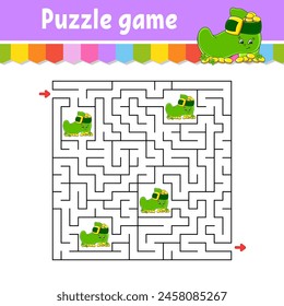 Square maze. Game for kids. Puzzle for children. Labyrinth conundrum. Find the right path. Cartoon character. Vector illustration.