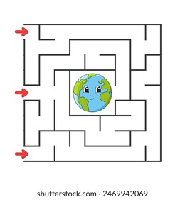 Square maze. Game for kids. Puzzle for children. cartoon character. Labyrinth conundrum. Find the right path. The development of logical and spatial thinking. Vector illustration.