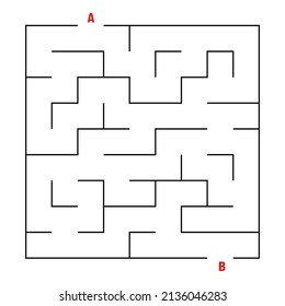 Square maze game. Labyrinth puzzle. Entry and exit. Find the right path. Isolated vector on a white background.