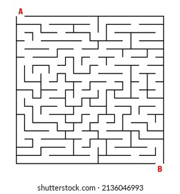 Square maze game. Labyrinth puzzle. Entry and exit. Find the right path. Isolated vector on a white background.