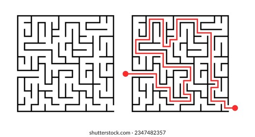 Square maze, game with labyrinths way. Labyrinth game way.