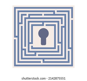 Square Maze Icon. Simple Logic Game With Labyrinth. Entrances, Exit, Right Path, Dead End. Vector Flat Illustration