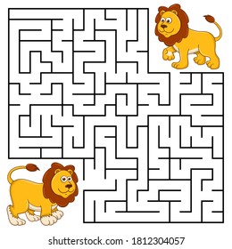 Maze Labyrinth Children Cartoon Lion Find Stock Vector (Royalty Free ...