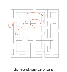 Square maze for kids. Simple puzzle: "Linear maze". Vector illustration of a children's toy. Easy medium to high difficulty. A labyrinth with an entrance and exit with hints, red line that shows clues