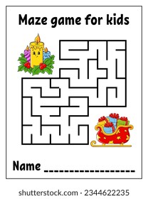 Square maze. Labyrinth conundrum. Game for kids. Puzzle for children. Cartoon character. Isolated on white background. Vector illustration.