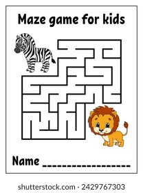 Square maze. Labyrinth conundrum. Game for kids. Puzzle for children. Cartoon character. Isolated on white background. Vector illustration.