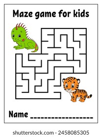 Square maze. Labyrinth conundrum. Game for kids. Puzzle for children. Cartoon character. Isolated on white background. Vector illustration.