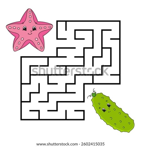 Square maze. Labyrinth conundrum. Game for kids. Puzzle for children. Cartoon character. Isolated on white background. Vector illustration.