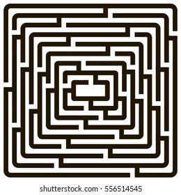 Square maze / labyrinth on white background, illustration of educational kids game, for children books and leisure, with solution