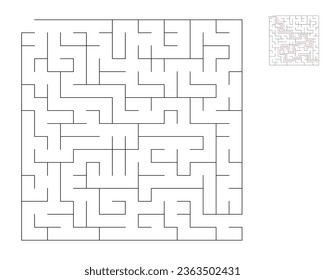 Square maze,  logic game with labyrinths.  maze game. A maze with answers
