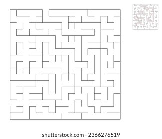 Square maze,  logic game with labyrinths.  maze game. A maze with answers