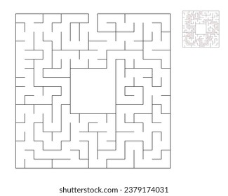 Square maze,  logic game with labyrinths.  maze game. A maze with answers