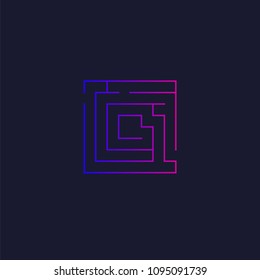 Square maze logo illustration. Rectangular labyrinth icon