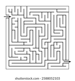 Square maze puzzle. Abstract geometric pattern. Black line labyrinth. Vector shape.