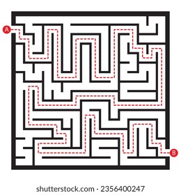Juego de rompecabezas cuadrado de laberinto, ilustración vectorial laberíntica para niños.