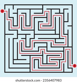 Square maze puzzle game,labyrinth vector illustration for kids.