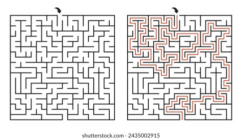 Square Maze Puzzle, Medium Difficulty. Printable Maze Game for Kids and Adults