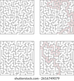 Square Maze Puzzle With Solution Path And Unsolved Versions Challenging Game