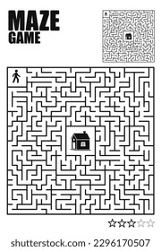 Square Maze Quest: Journey to the Center. Black and white maze vector illustration