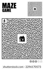 Square Maze Quest: Journey to the Center. Black and white maze vector illustration