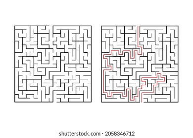 El laberinto cuadrado, simple juego de lógica con laberintos. Cómo encontrar el test, encontrar la ruta de salida rebus o el laberinto lógico desafío ilustración vectorial aislada.