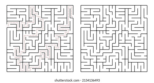 Square maze, a simple logic game with labyrinths. Vector maze game.