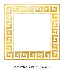 Square meander frame, seamless goldenb pattern. Meandros, a decorative border, constructed from continuous lines, shaped into a repeated motif. Greek fret or Greek key. Illustration over white. Vector