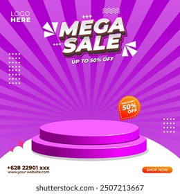 Square mega sale promotion background podium with discount