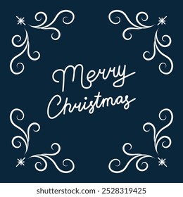 Square Merry Christmas Banner with Swirls. Greeting card on dark background. Christmas and New Year. Vector illustration.