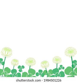 Square message card of a landscape with many clovers. Vector illustration.