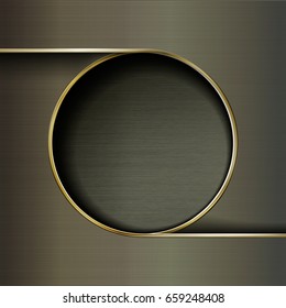 Square metal background with a round hole in the center. Vector illustration.