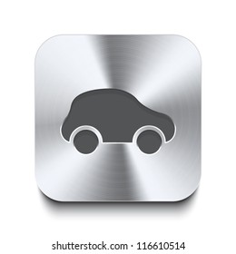 Square metal button - icon of car