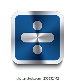 Square metal button with minus icon print on top. Part of a blue metal buttons set.