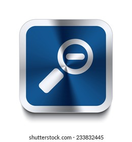 Square metal button with zoom out icon print on top. Part of a blue metal buttons set.